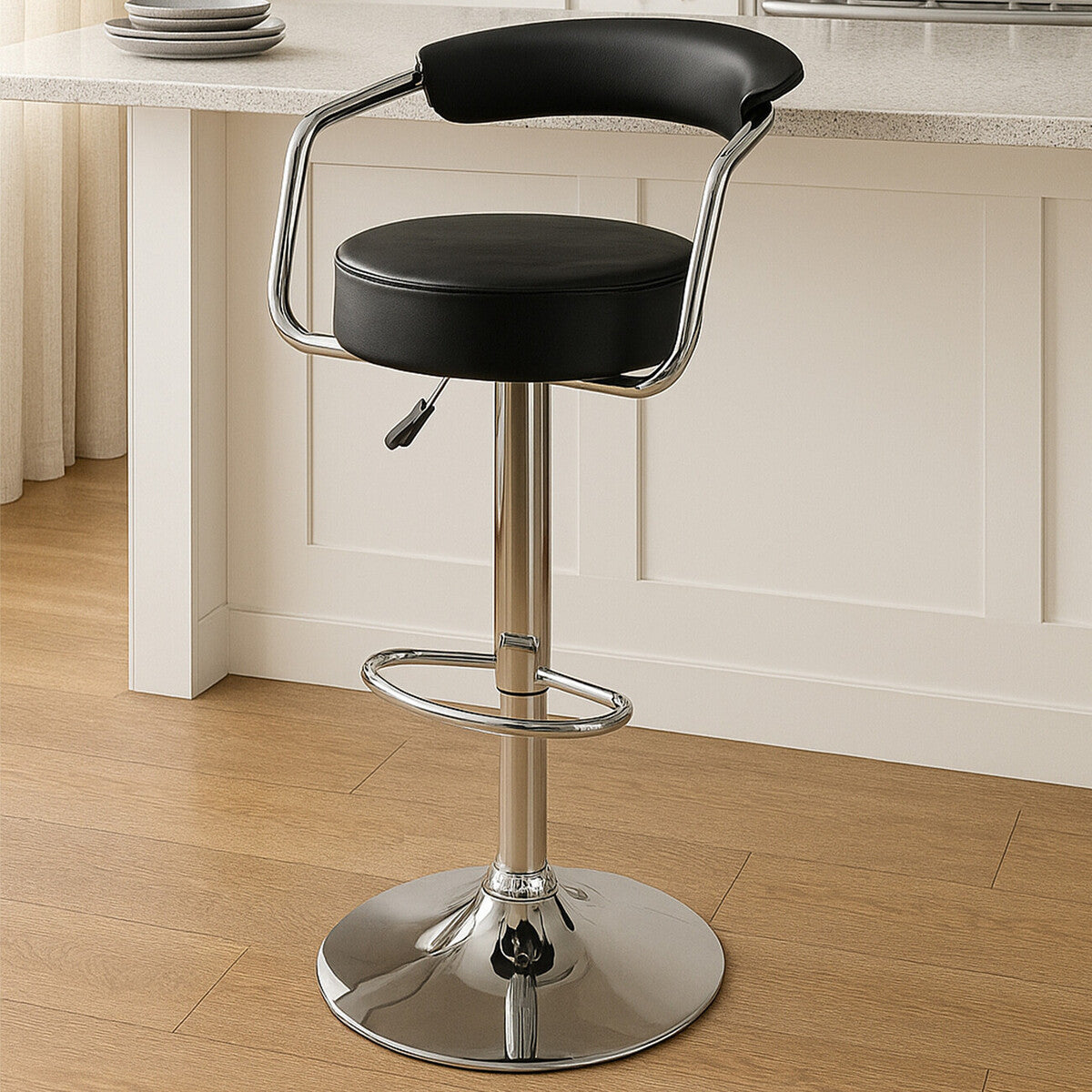 Orsina Scala Black Leather Effect Bar Chair | Adjustable Counter Stool