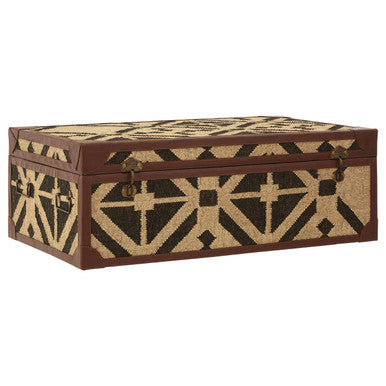 Orsina Aztec Coffee Table Trunk – Galvanised Iron & PU Leather Storage