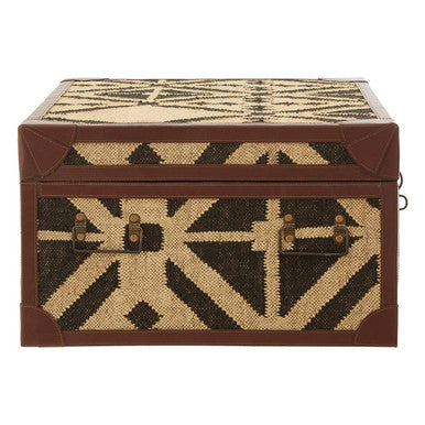 Orsina Aztec Coffee Table Trunk – Galvanised Iron & PU Leather Storage