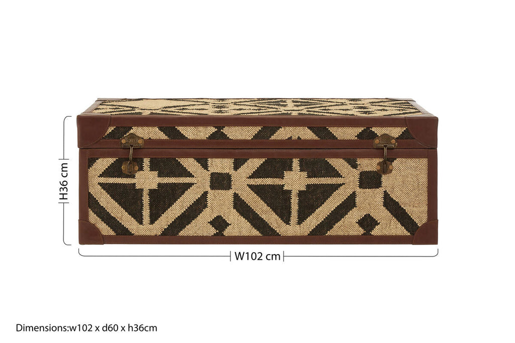 Orsina Aztec Coffee Table Trunk – Galvanised Iron & PU Leather Storage