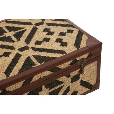 Orsina Aztec Coffee Table Trunk – Galvanised Iron & PU Leather Storage