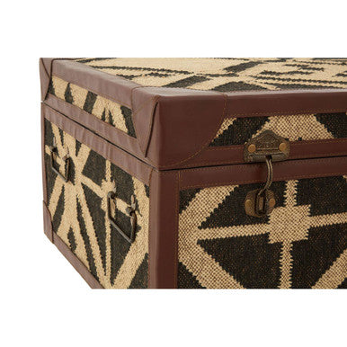 Orsina Aztec Coffee Table Trunk – Galvanised Iron & PU Leather Storage