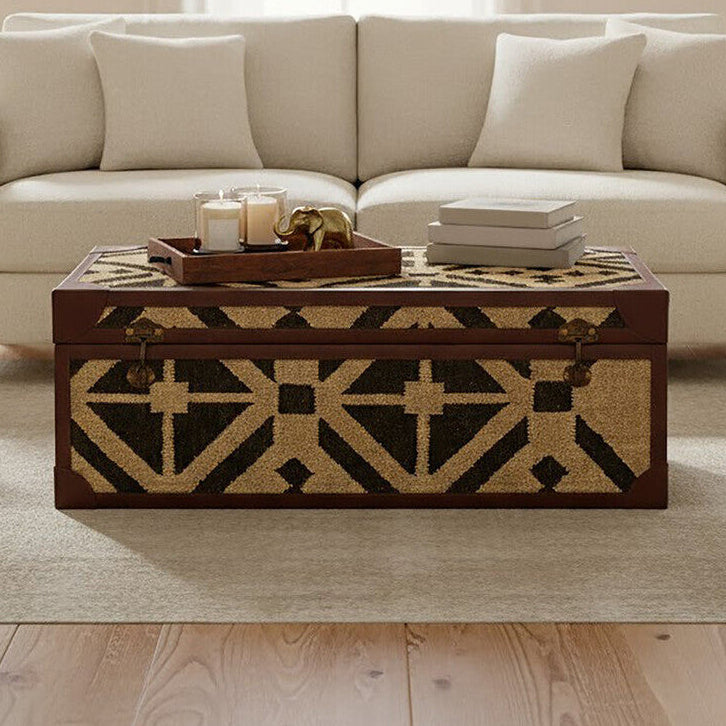 Orsina Aztec Coffee Table Trunk – Galvanised Iron & PU Leather Storage