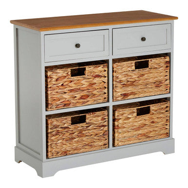 Orsina Vermont Storage Cabinet – Grey Wood with 4 Woven Baskets