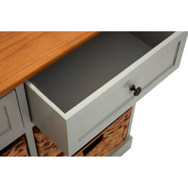 Orsina Vermont Storage Cabinet – Grey Wood with 4 Woven Baskets