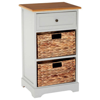 Orsina Vermont Storage Cabinet – Grey 1-Drawer 2-Woven Baskets