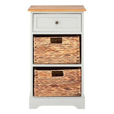 Orsina Vermont Storage Cabinet – Grey 1-Drawer 2-Woven Baskets