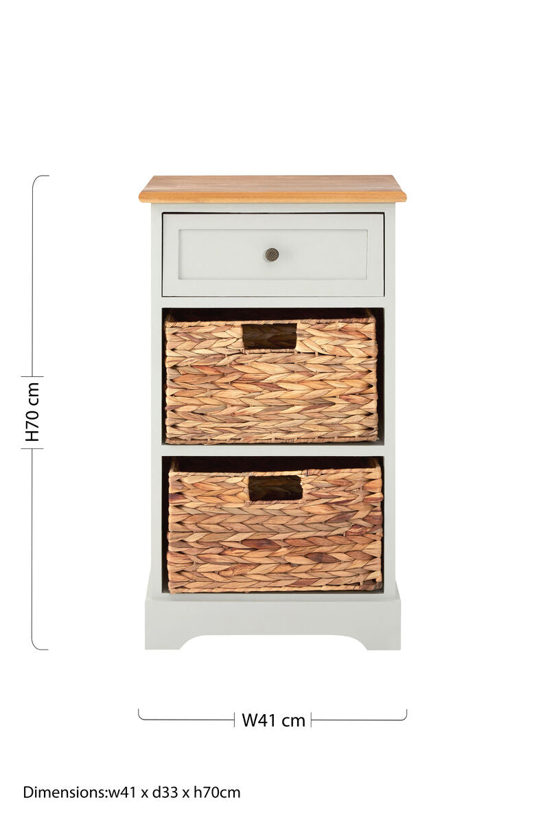 Orsina Vermont Storage Cabinet – Grey 1-Drawer 2-Woven Baskets