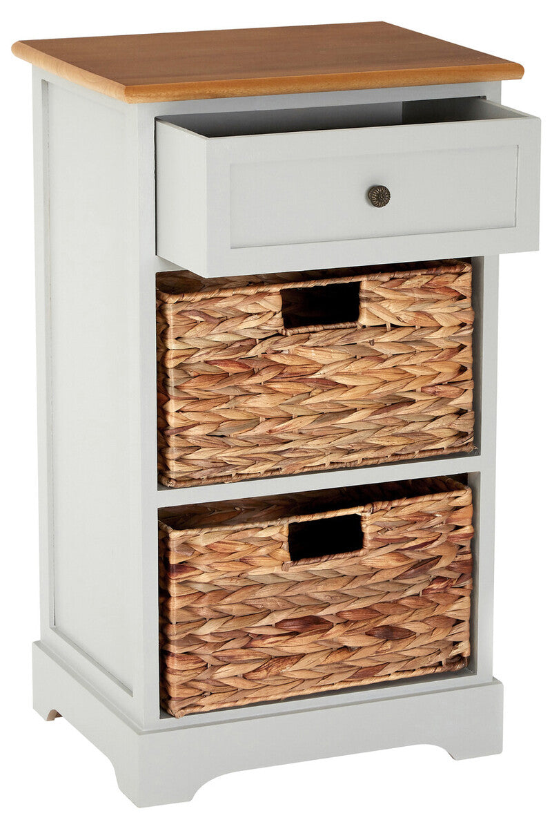 Orsina Vermont Storage Cabinet – Grey 1-Drawer 2-Woven Baskets