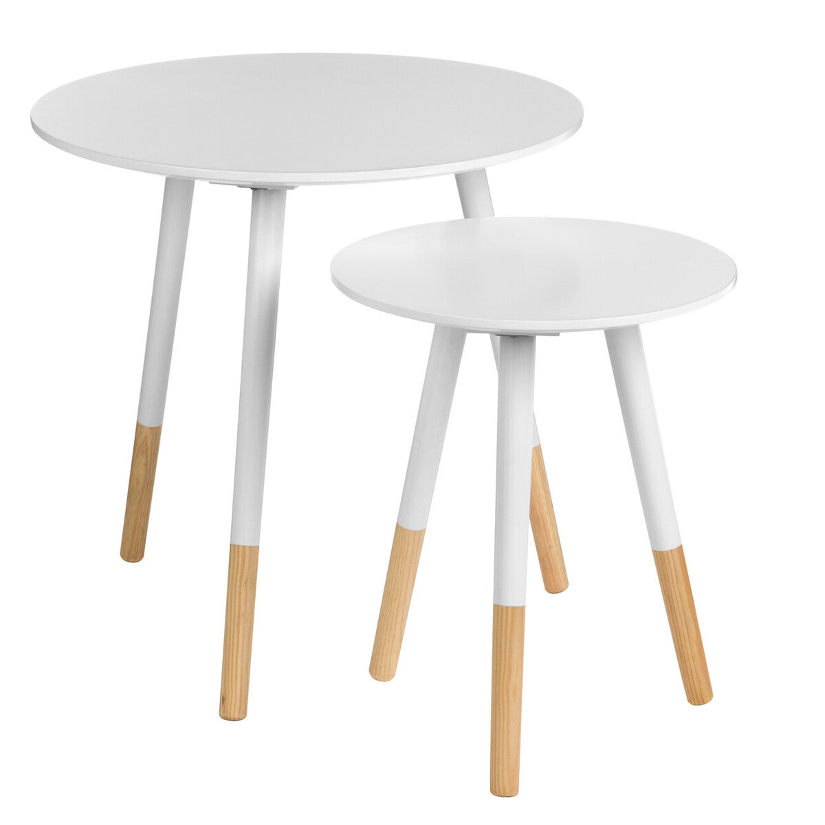 Orsina Viborg Set of 2 White Round Nesting Side Tables | Bamboo Wood