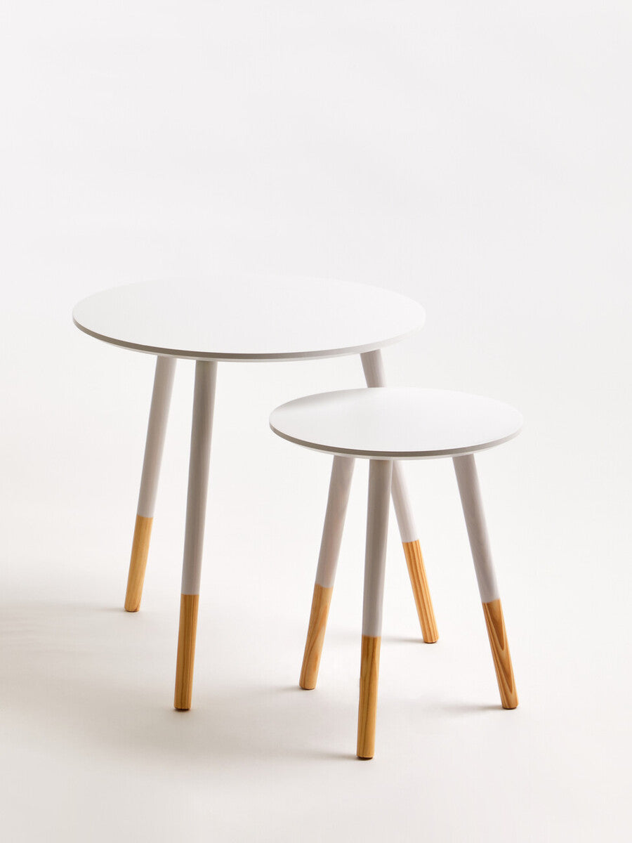 Orsina Viborg Set of 2 White Round Nesting Side Tables | Bamboo Wood