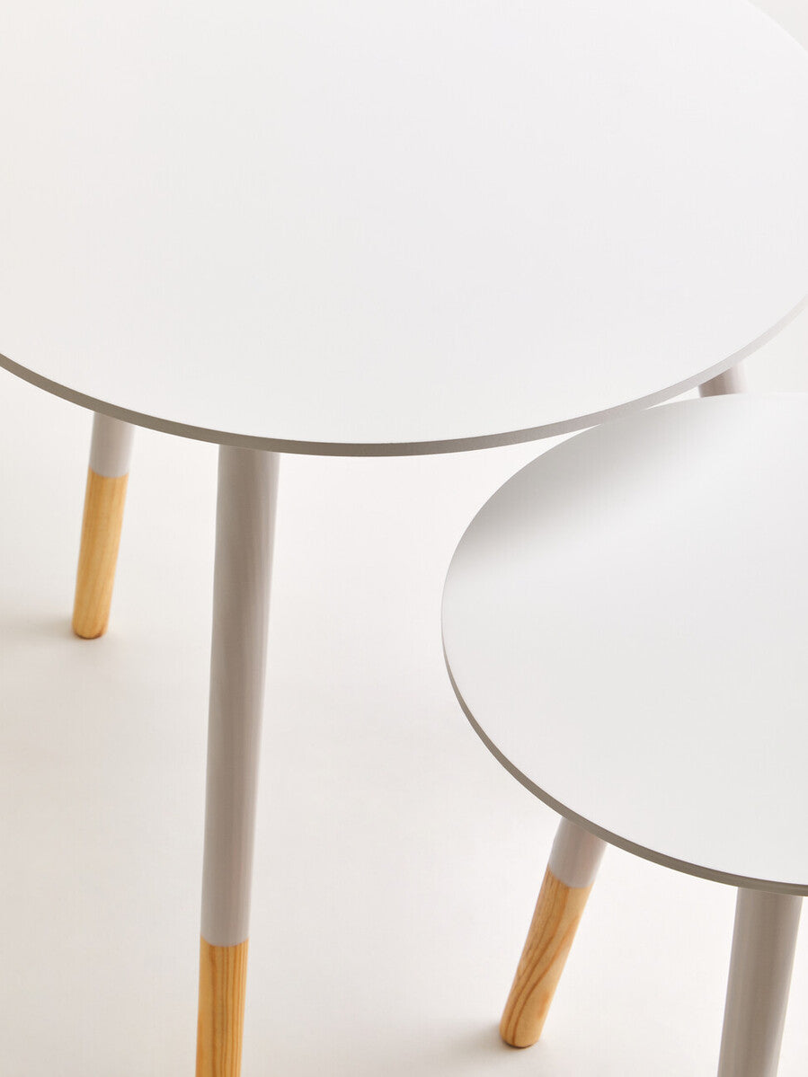 Orsina Viborg Set of 2 White Round Nesting Side Tables | Bamboo Wood