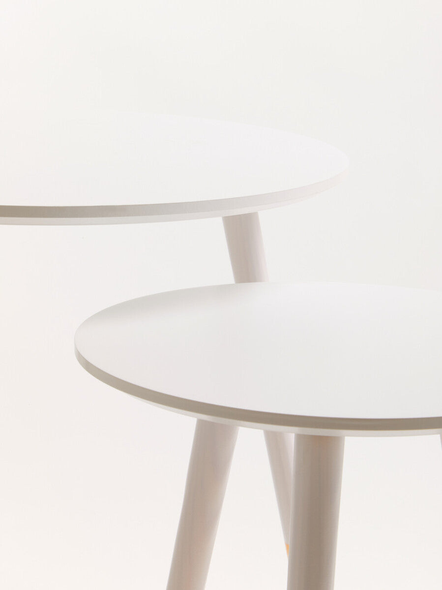 Orsina Viborg Set of 2 White Round Nesting Side Tables | Bamboo Wood