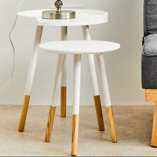 Orsina Viborg Set of 2 White Round Nesting Side Tables | Bamboo Wood