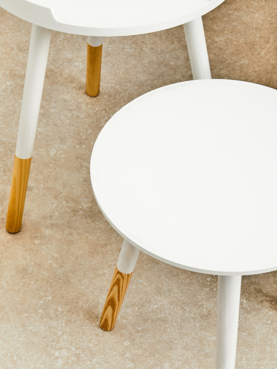 Orsina Viborg Set of 2 White Round Nesting Side Tables | Bamboo Wood