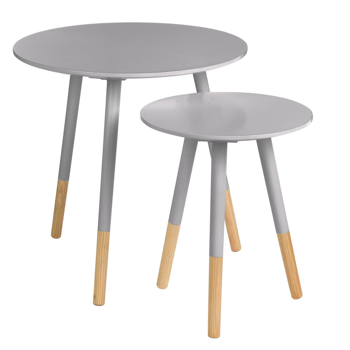 Orsina Viborg Grey Bamboo Nesting Side Tables with Wood Legs - Set of 2