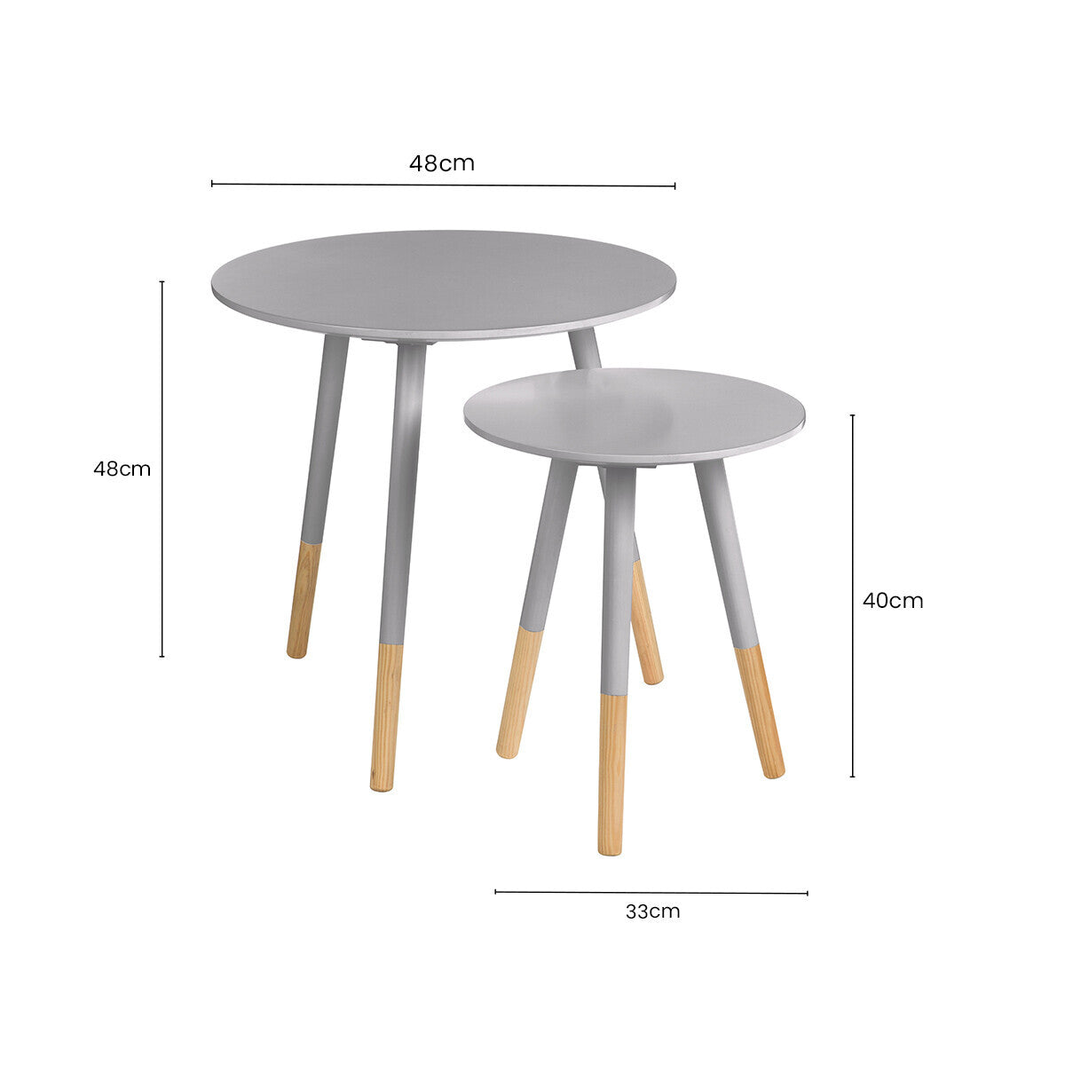 Orsina Viborg Grey Bamboo Nesting Side Tables with Wood Legs - Set of 2