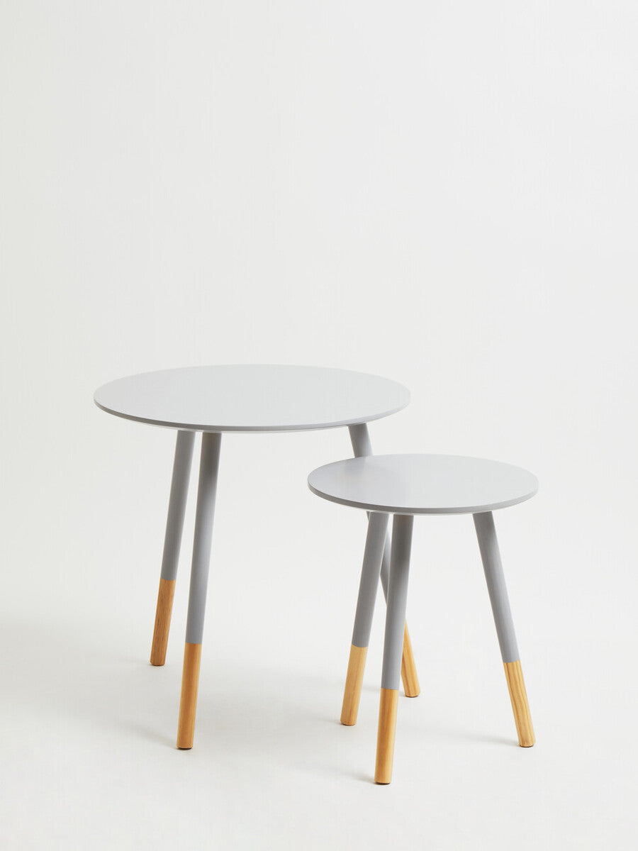 Orsina Viborg Grey Bamboo Nesting Side Tables with Wood Legs - Set of 2