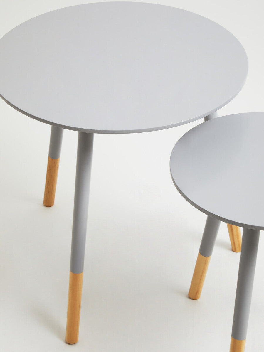 Orsina Viborg Grey Bamboo Nesting Side Tables with Wood Legs - Set of 2