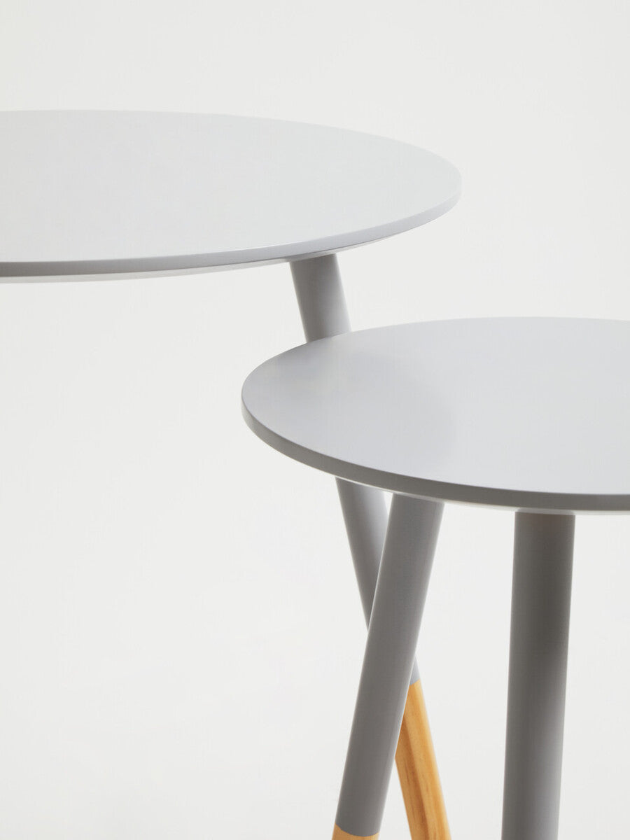 Orsina Viborg Grey Bamboo Nesting Side Tables with Wood Legs - Set of 2