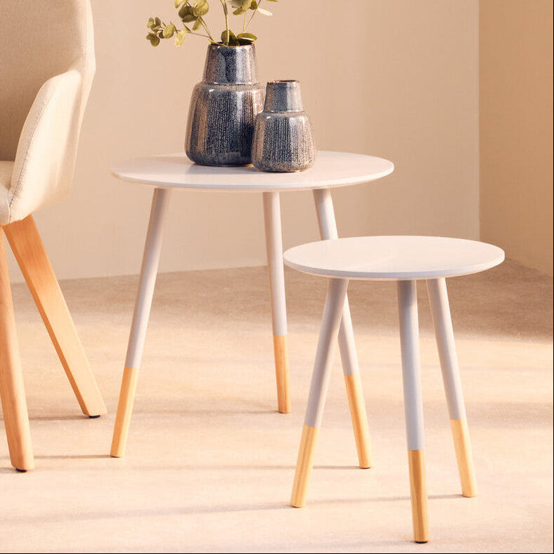 Orsina Viborg Grey Bamboo Nesting Side Tables with Wood Legs - Set of 2