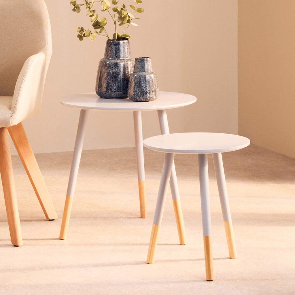 Orsina Viborg Grey Bamboo Nesting Side Tables with Wood Legs - Set of 2