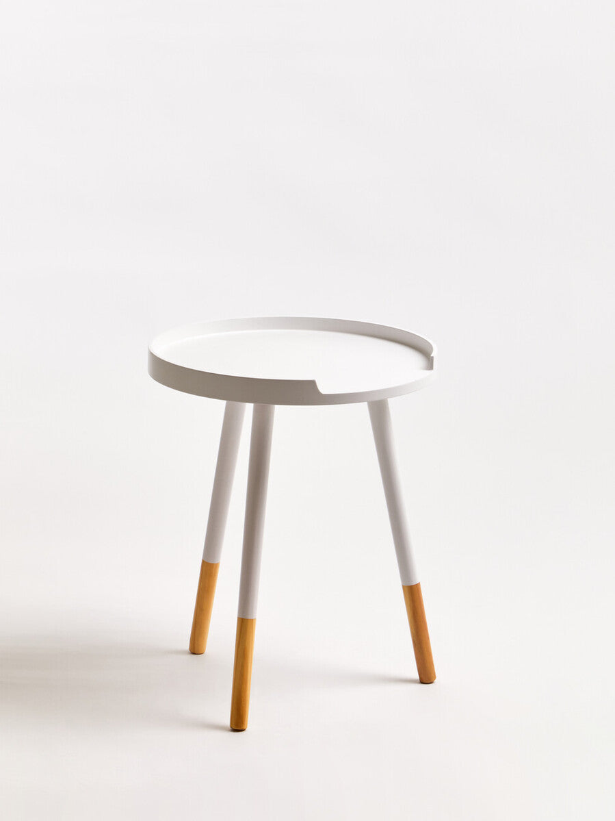 Orsina Viborg Round Side Table – White and Natural Wood Accent