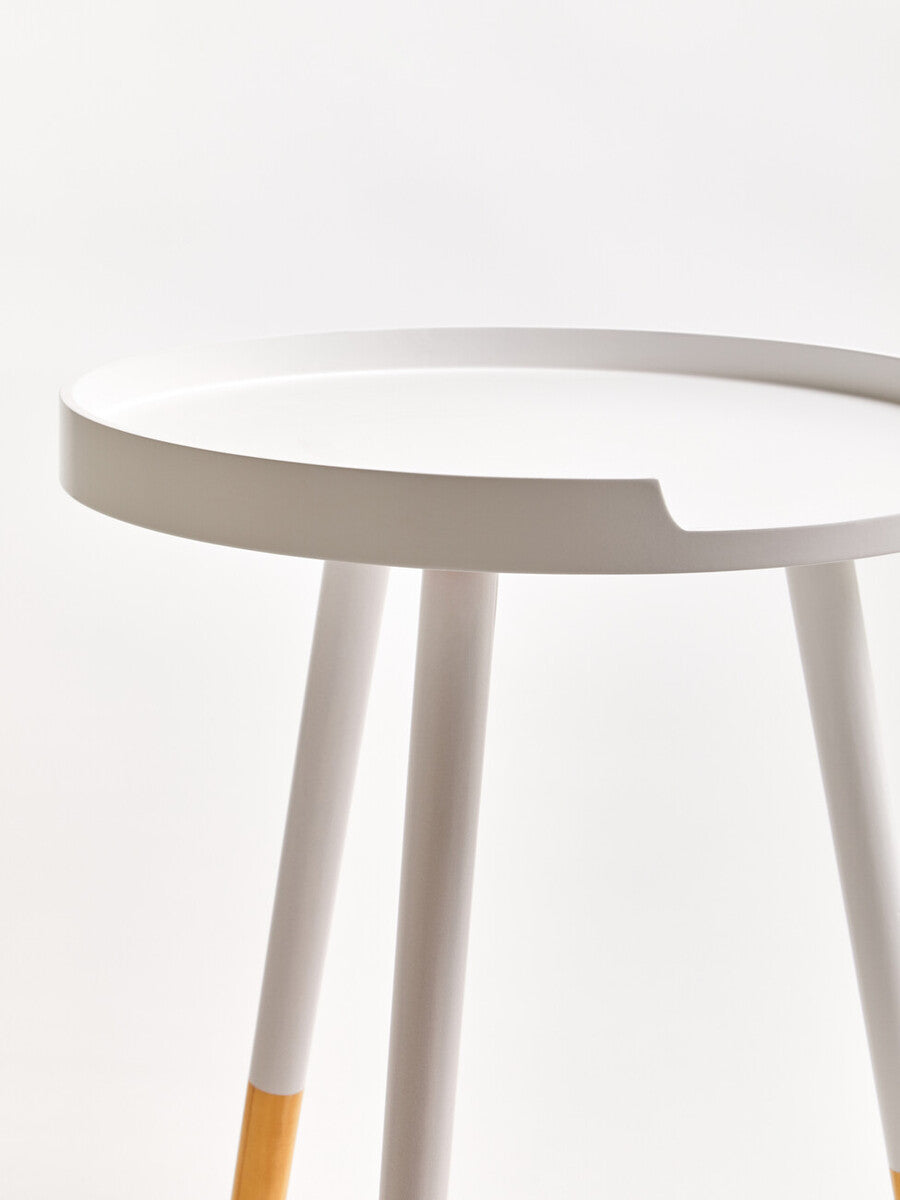 Orsina Viborg Round Side Table – White and Natural Wood Accent