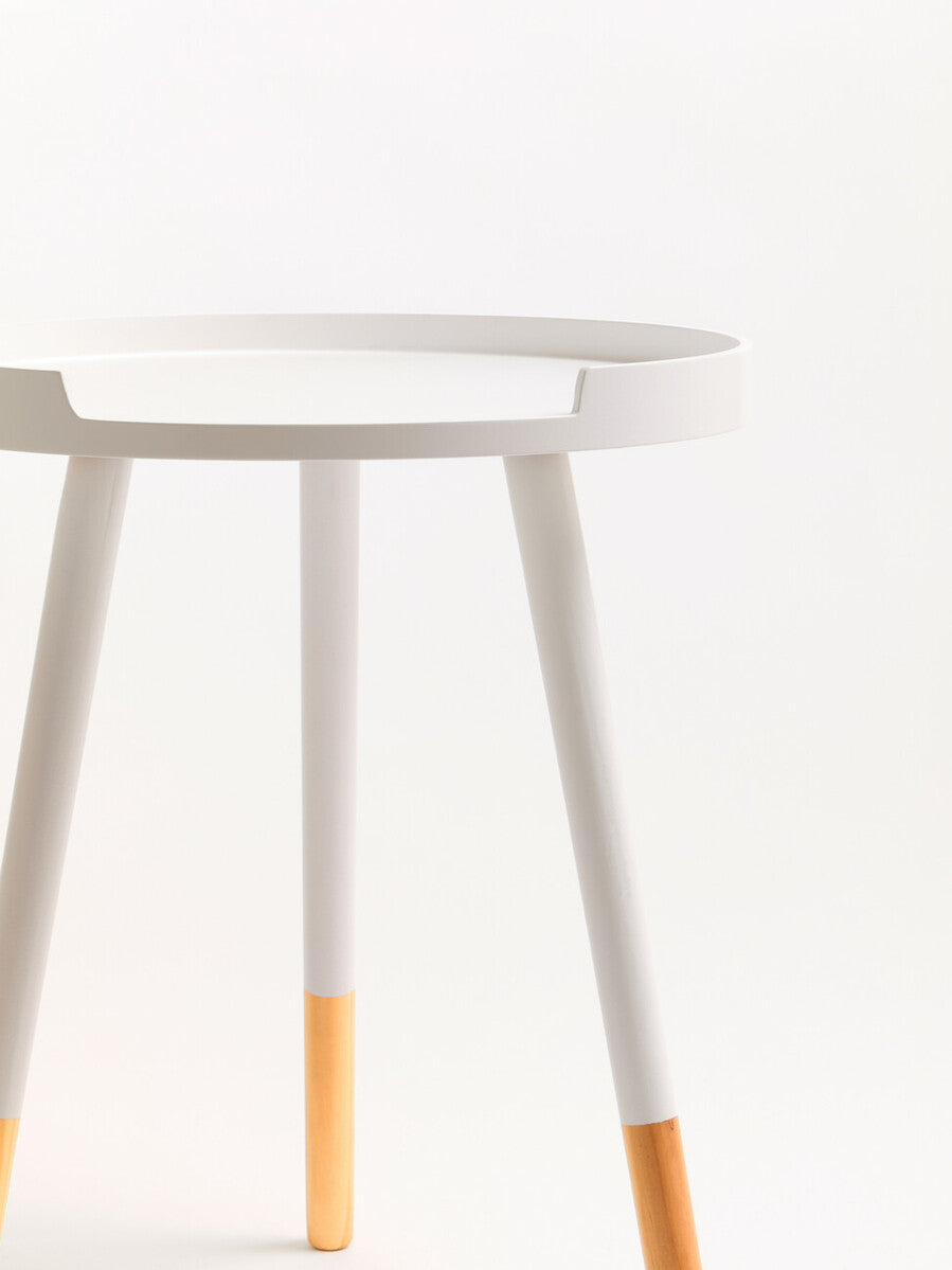 Orsina Viborg Round Side Table – White and Natural Wood Accent