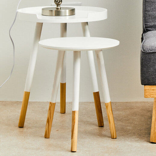 Orsina Viborg Round Side Table – White and Natural Wood Accent