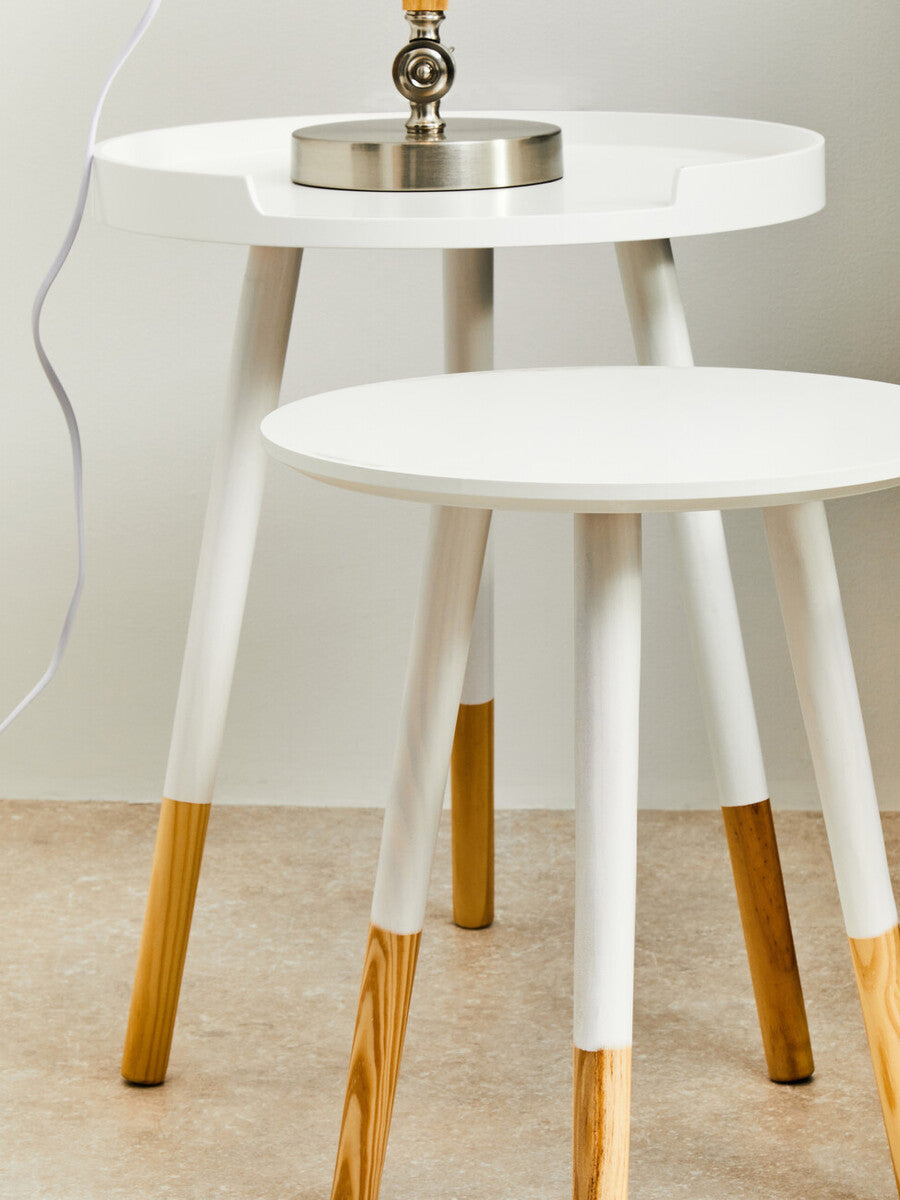 Orsina Viborg Round Side Table – White and Natural Wood Accent