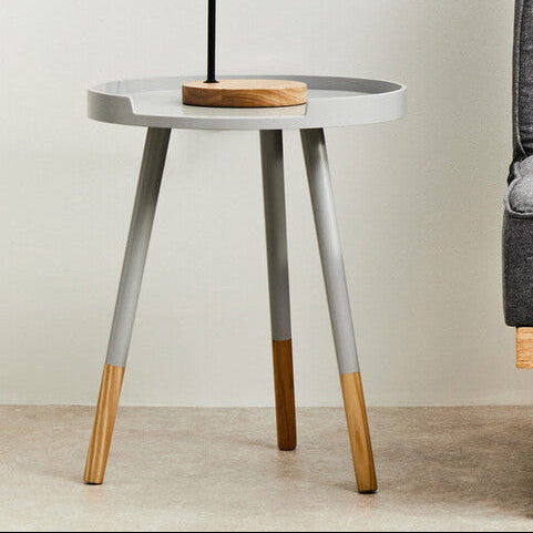 Orsina Viborg Round Side Table – Grey Wood Effect Accent End Table