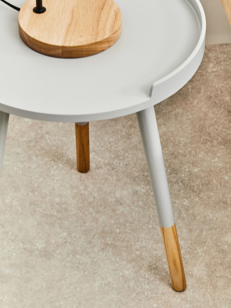Orsina Viborg Round Side Table – Grey Wood Effect Accent End Table