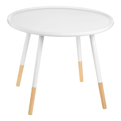 Orsina Viborg Round Side Table – White & Natural Wood Small End Table