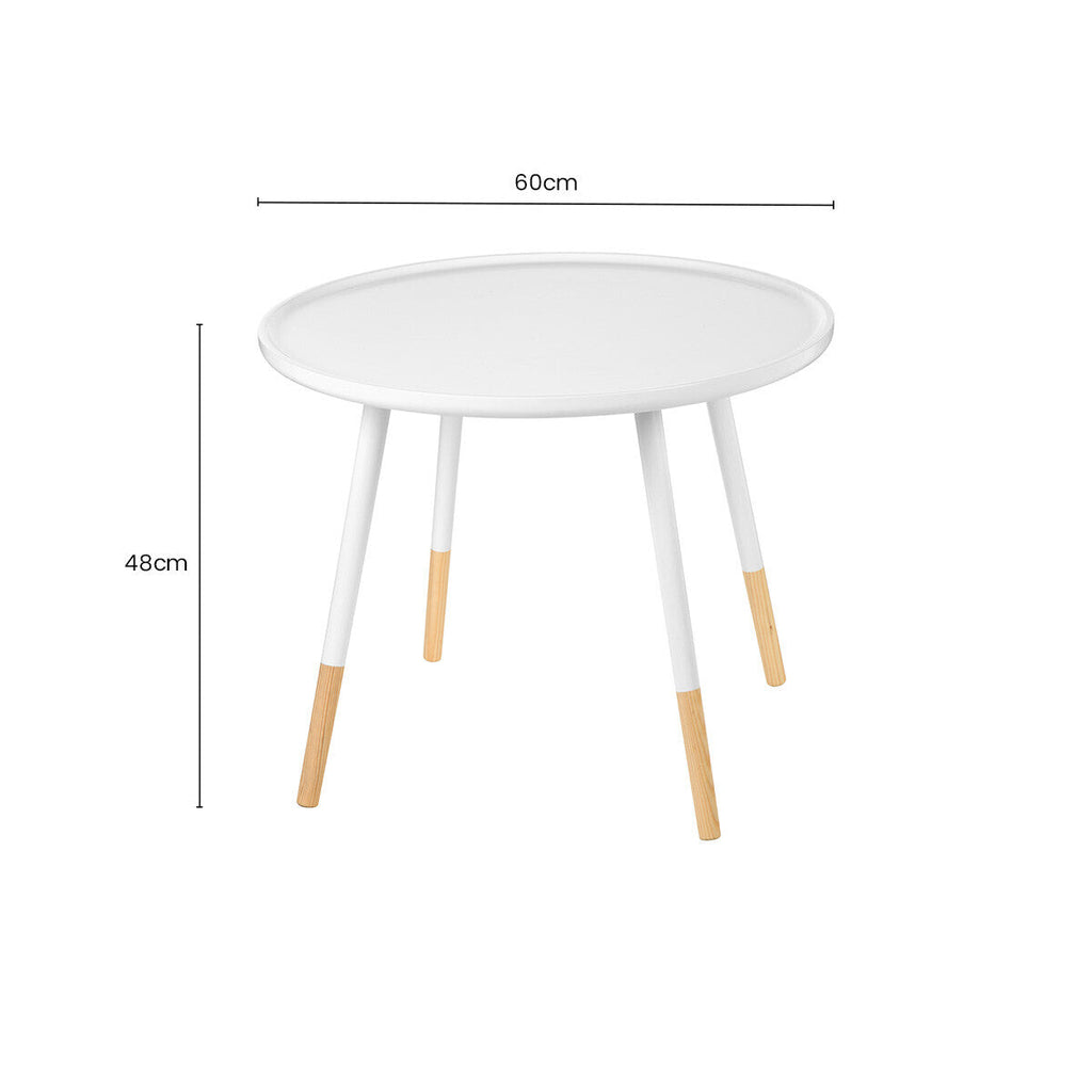 Orsina Viborg Round Side Table – White & Natural Wood Small End Table
