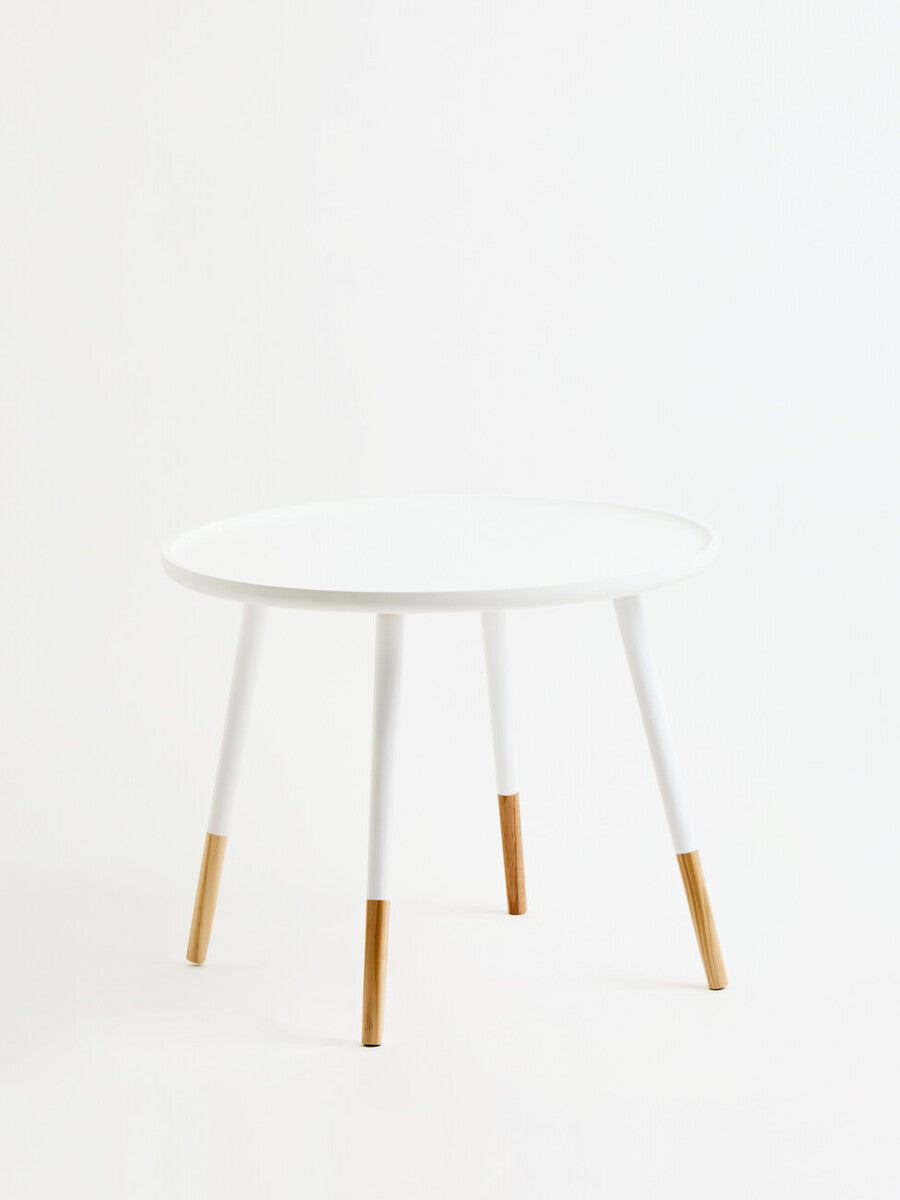 Orsina Viborg Round Side Table – White & Natural Wood Small End Table