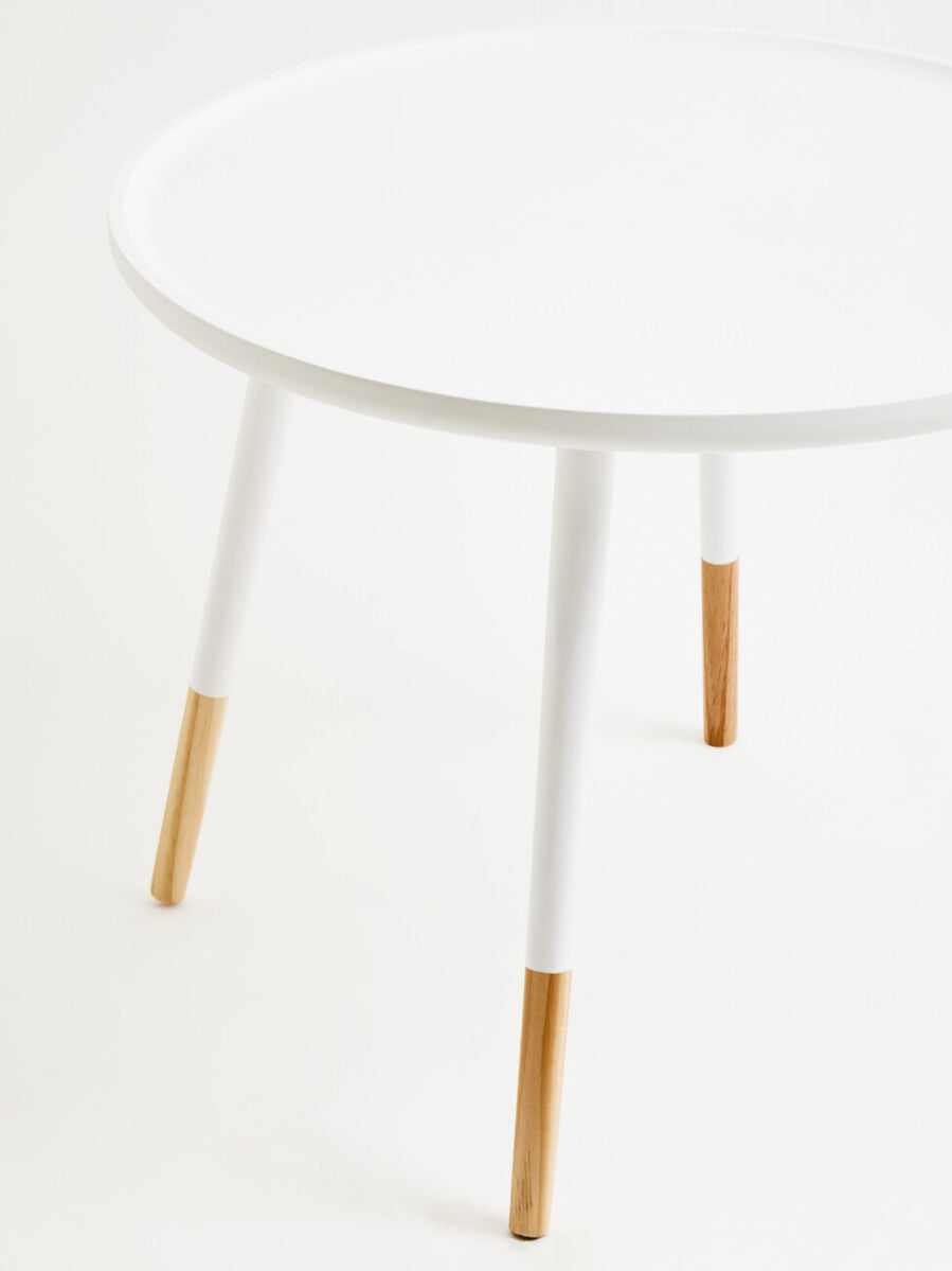 Orsina Viborg Round Side Table – White & Natural Wood Small End Table