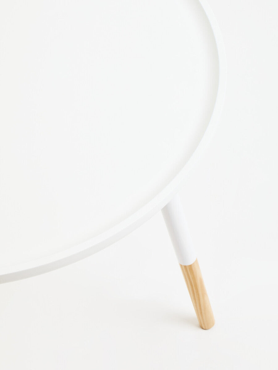 Orsina Viborg Round Side Table – White & Natural Wood Small End Table