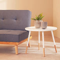Orsina Viborg Round Side Table – White & Natural Wood Small End Table