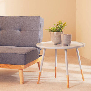 Orsina Viborg Grey Round Side Table – Large Wood Effect End Table