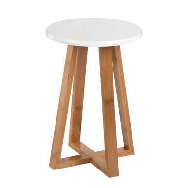 Orsina Viborg Round Bamboo Stool – White and Natural Scandi Seating