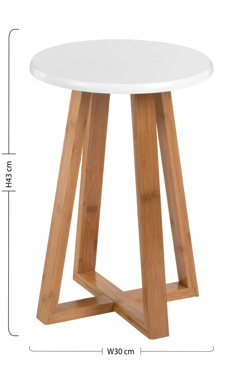 Orsina Viborg Round Bamboo Stool – White and Natural Scandi Seating