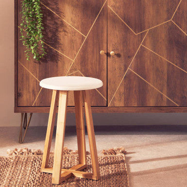 Orsina Viborg Round Bamboo Stool – White and Natural Scandi Seating