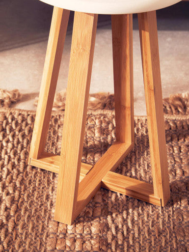 Orsina Viborg Round Bamboo Stool – White and Natural Scandi Seating