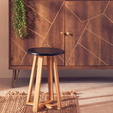 Orsina Viborg Round Bamboo Stool – Black and Natural Scandinavian Seat