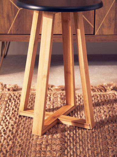 Orsina Viborg Round Bamboo Stool – Black and Natural Scandinavian Seat