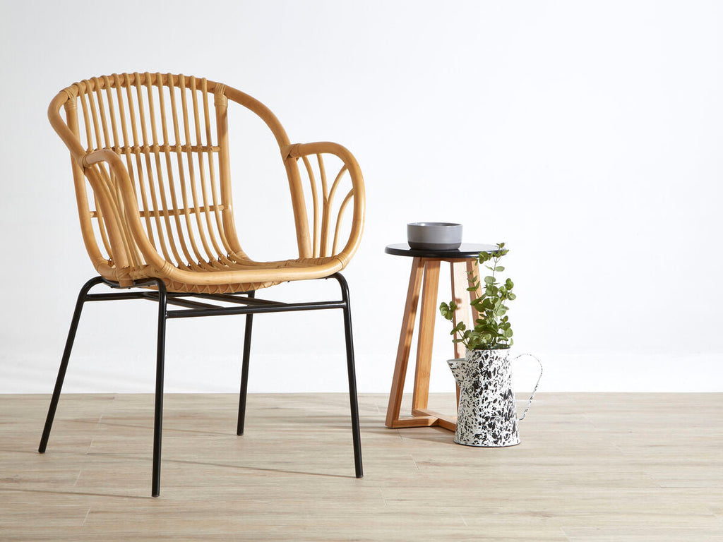 Orsina Viborg Round Bamboo Stool – Black and Natural Scandinavian Seat