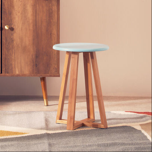 Orsina Viborg Round Bamboo Stool – Blue and Natural Scandi Seat