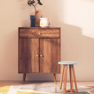 Orsina Viborg Round Bamboo Stool – Blue and Natural Scandi Seat