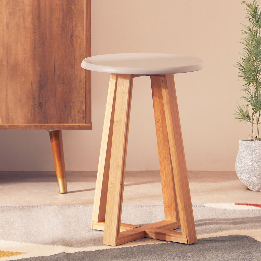 Orsina Viborg Round Bamboo Stool – Grey and Natural Scandi Seat